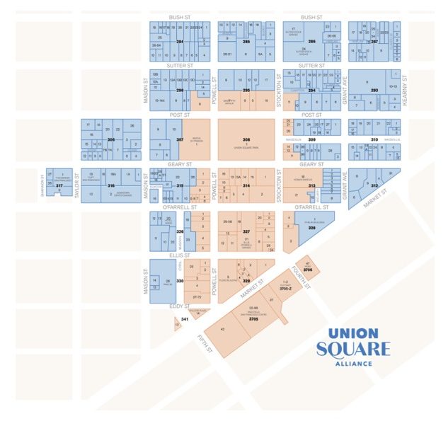 Map of Union Square Alliance showing 26 blocks covered.