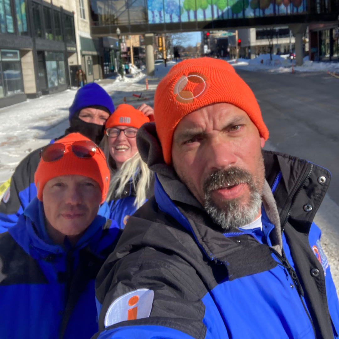 A team of Ambassadors smiling in the snow in Fargo.