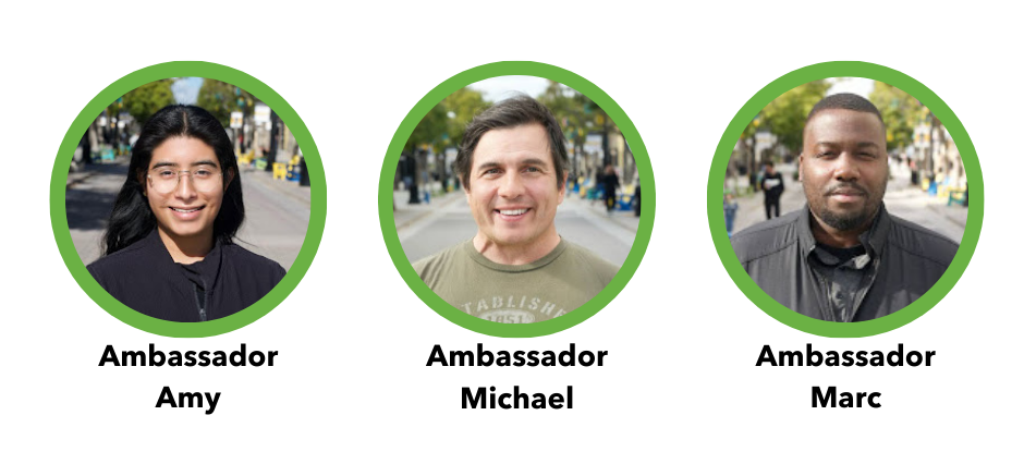 Headshots of Ambassadors Amy, Michael and Marc